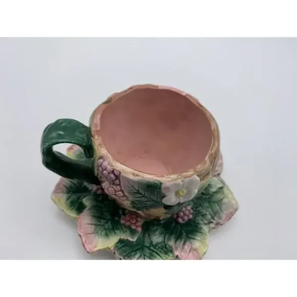 Fitz‎ And Floyd 1991 White Flowers w/ Berries Steam Leaves TeaCup & Saucer 2 set - Picture 6 of 12